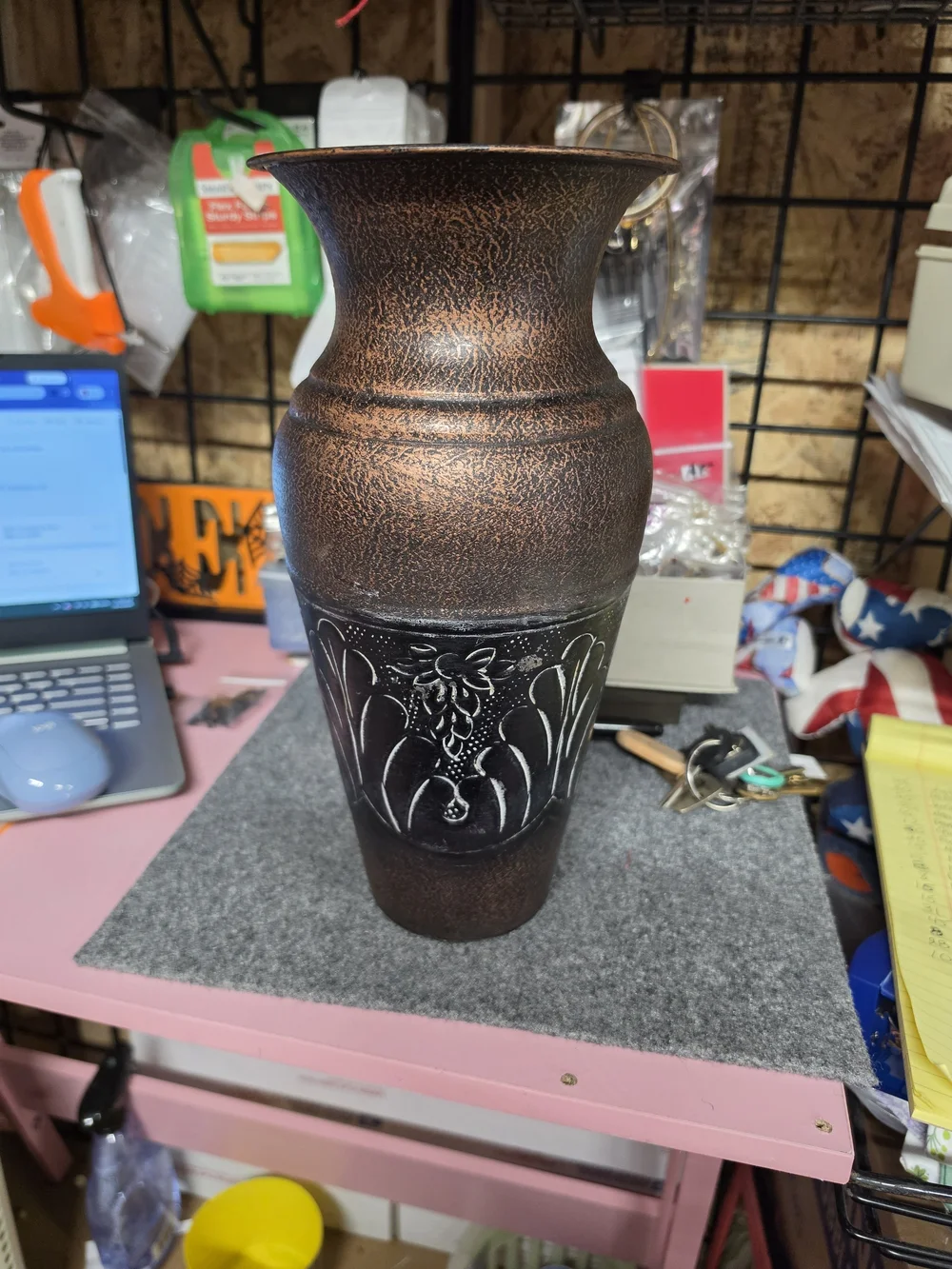 AT-1 Copper Decorative Metal Vase with Black Embossed Panel